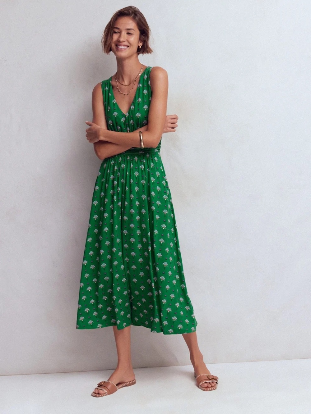 Boden NWT Elodie Dress Green Ornamental Floweret Size 6R Jersey Maxi